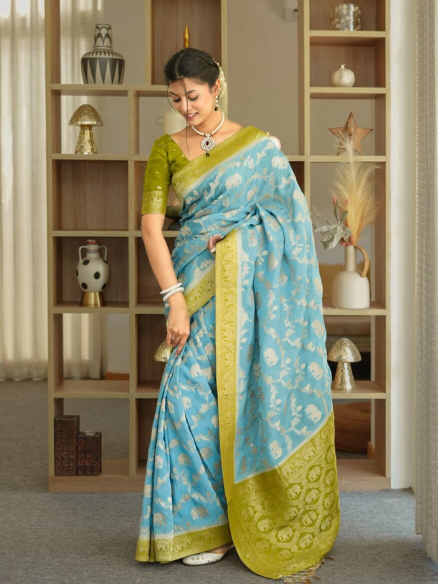 Staring Sky Soft Silk Saree With Incredible Blouse Piece