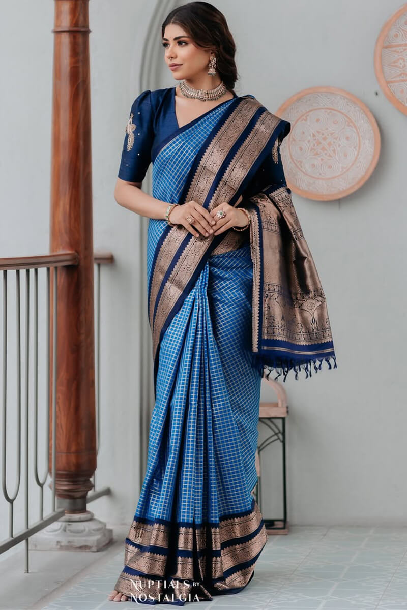 Sonorous Blue Soft Silk Saree With Breathtaking Blouse Piece