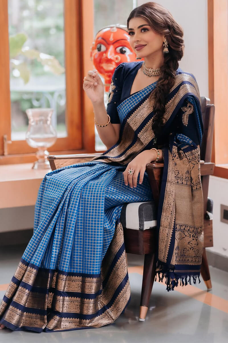 Sonorous Blue Soft Silk Saree With Breathtaking Blouse Piece
