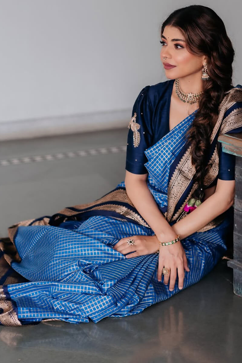 Sonorous Blue Soft Silk Saree With Breathtaking Blouse Piece