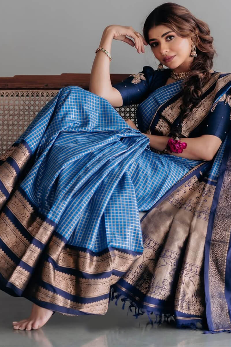 Sonorous Blue Soft Silk Saree With Breathtaking Blouse Piece