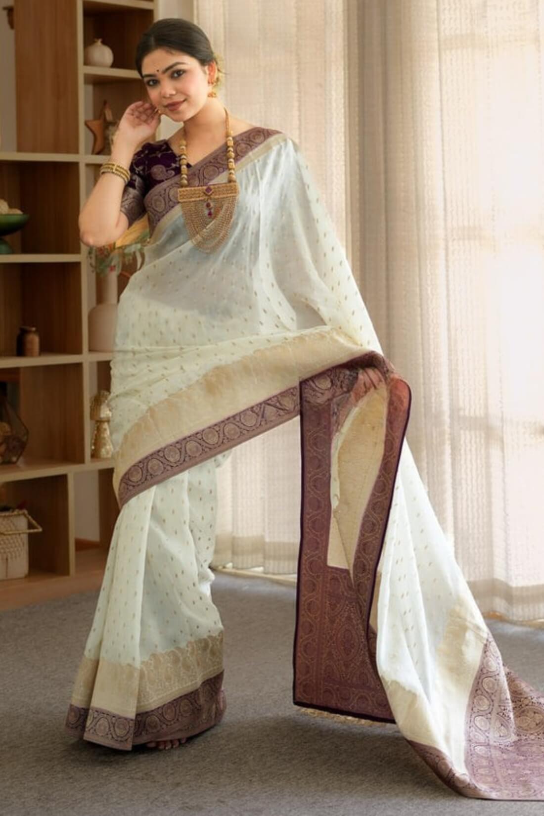 Gleaming Beige Soft Silk Saree With Enthralling Blouse Piece