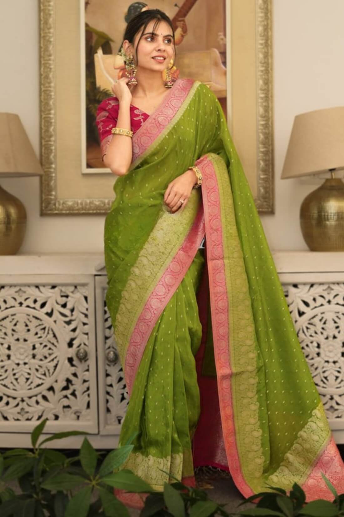 Cynosure Green Soft Silk Saree With Ailurophile Blouse Piece