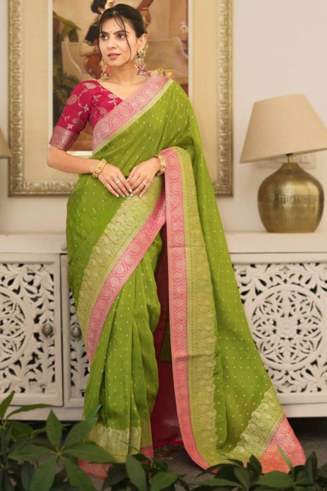 Cynosure Green Soft Silk Saree With Ailurophile Blouse Piece