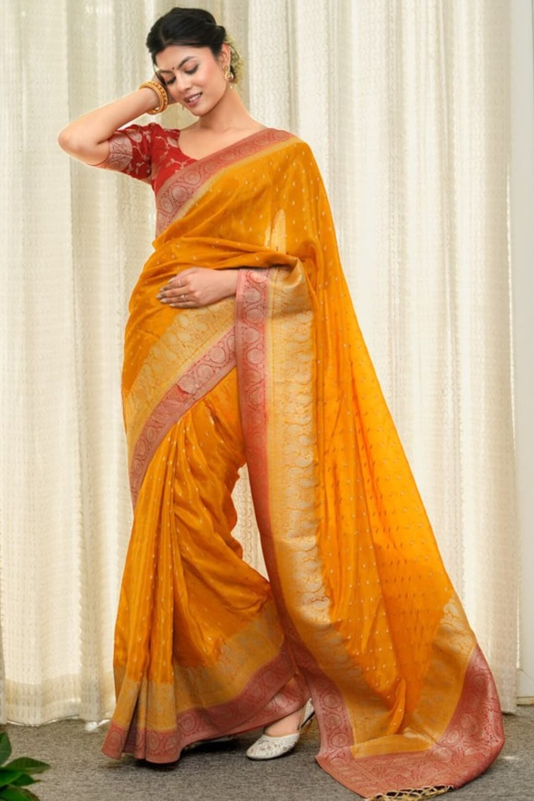 Most Flattering Orange Soft Silk Saree With Mesmerising Blouse Piece