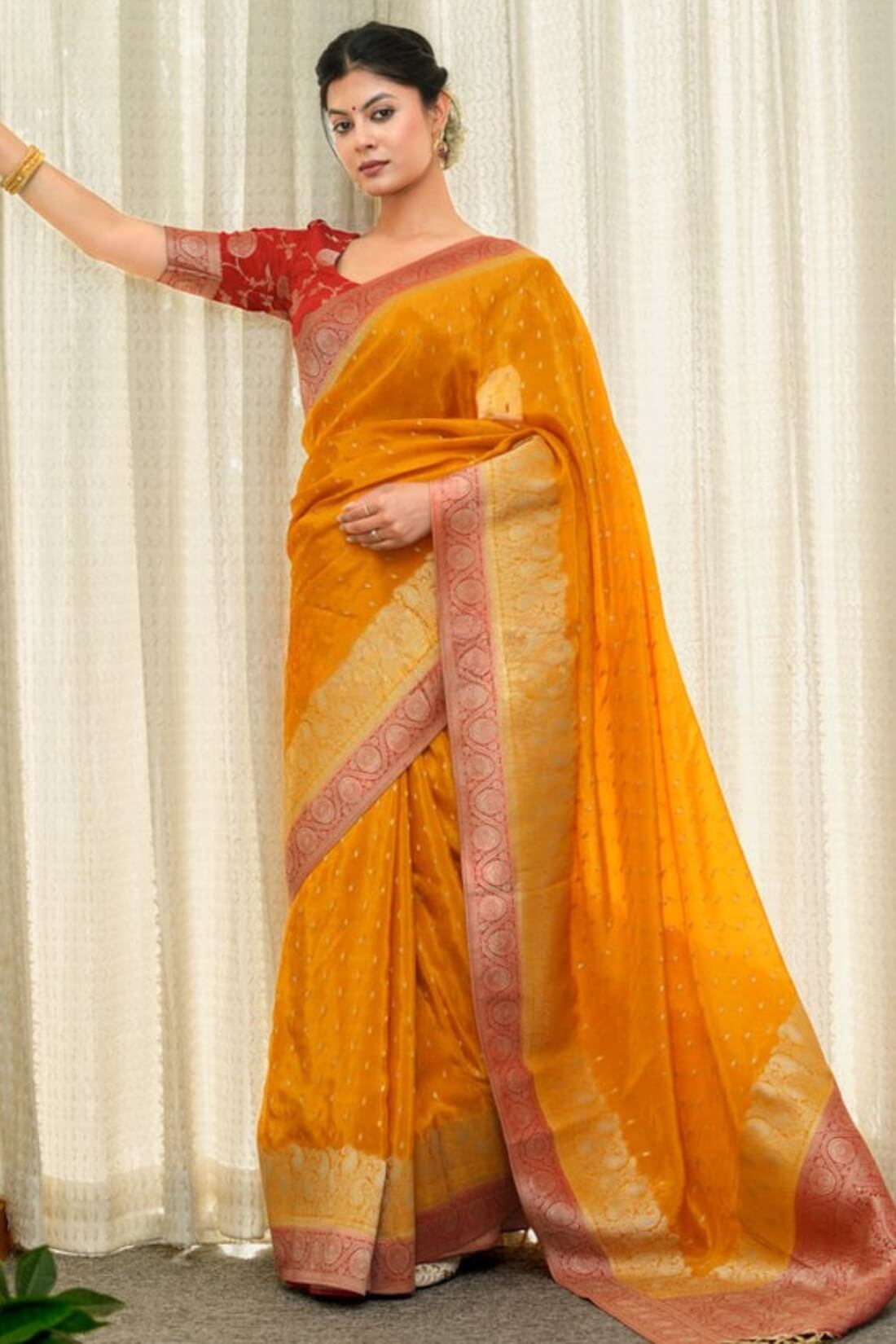 Most Flattering Orange Soft Silk Saree With Mesmerising Blouse Piece