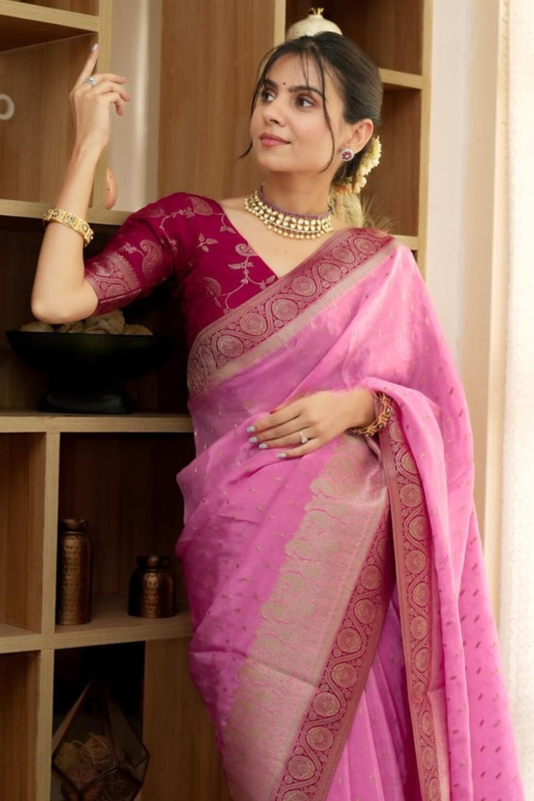 Petrichor Pink Soft Silk Saree With Deserving Blouse Piece