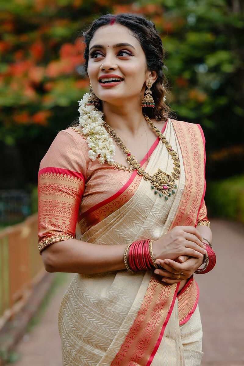 Vestigial Beige Soft Silk Saree With Susurrous Blouse Piece