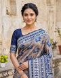 Flattering Blue Pure Zari Weaving Banarasi Silk Saree With Assemblage Blouse Piece