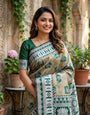 Serendipity Green Pure Zari Weaving Banarasi Silk Saree With Demure Blouse Piece
