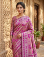 Excellent Pink Pure Zari Weaving Banarasi Silk Saree With Evanescent Blouse Piece