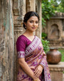 Gorgeous Purple Pure Zari Weaving Banarasi Silk Saree With Glittering Blouse Piece