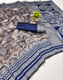 Alluring Blue Pure Zari Weaving Banarasi Silk Saree With Nectarous Blouse Piece