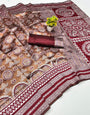 Classic Maroon Pure Zari Weaving Banarasi Silk Saree With Rhapsody Blouse Piece