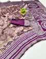 Diaphanous Purple Pure Zari Weaving Banarasi Silk Saree With Ravishing Blouse Piece