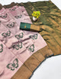 Bewitching Baby Pink Pure Zari Weaving Banarasi Silk Saree With Imbrication Blouse Piece