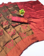 Angelic Brown Pure Zari Weaving Banarasi Silk Saree With Marvellous Blouse Piece