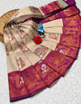 Dazzling Beige Pure Banarasi Silk Saree With Ratatouille Blouse Piece