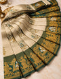 Adorning Pista Pure Banarasi Silk Saree With Nemesis Blouse Piece