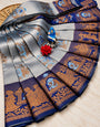 Enamoring Sky Pure Banarasi Silk Saree With Surreptitious Blouse Piece