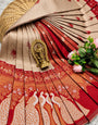 Lovely Beige Pure Banarasi Silk Saree With Deserving Blouse Piece