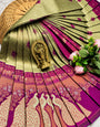 Preferable Pista Pure Banarasi Silk Saree With Fragrant Blouse Piece