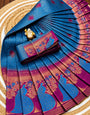 Murmurous Rama Pure Banarasi Silk Saree With Conflate Blouse Piece