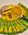 Appealing Yellow Pure Banarasi Silk Saree With Phenomenal Blouse Piece