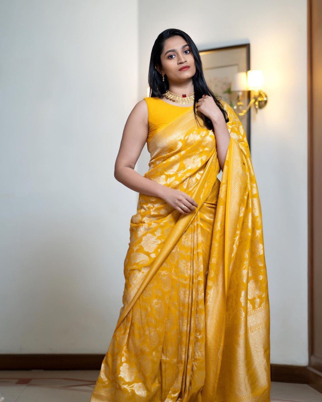 Desultory Yellow Soft Silk Saree With Invaluable Blouse Piece