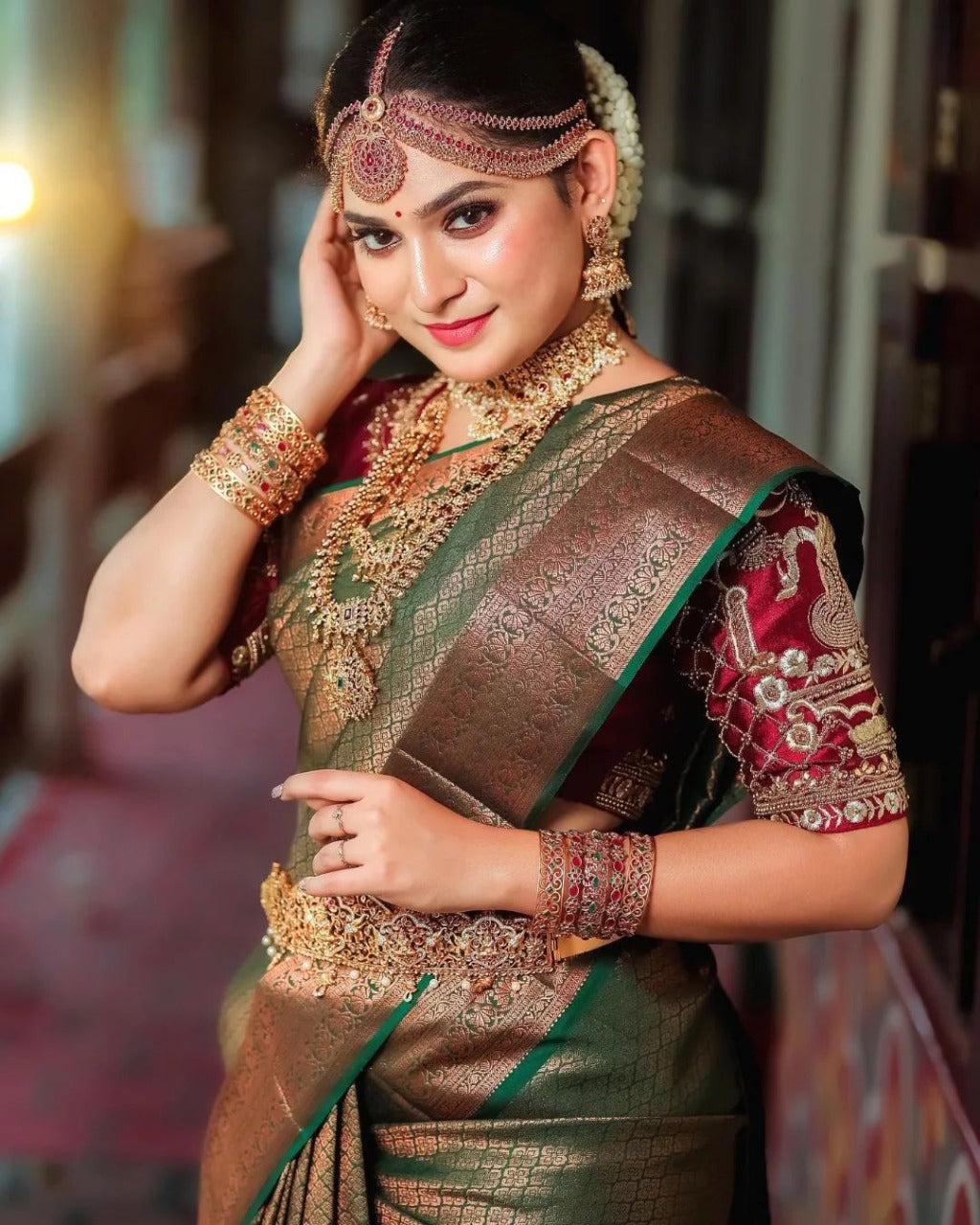 Desuetude Dark Green Soft Silk Saree With Designer Blouse Piece
