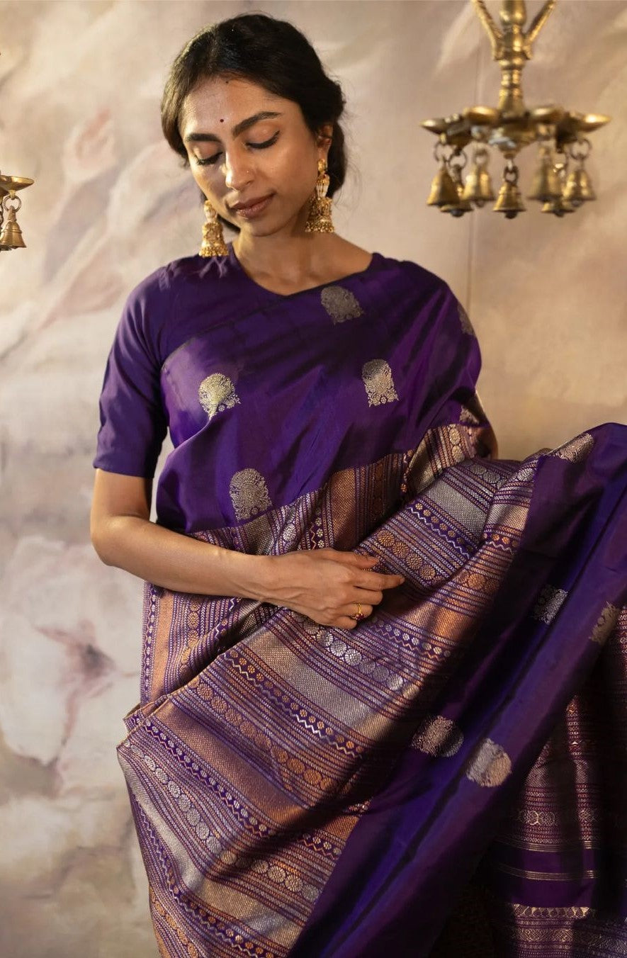 Serendipity Purple Soft Silk Saree With Surpassing Blouse Piece