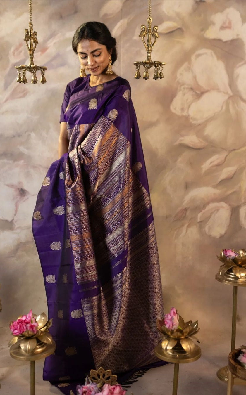 Serendipity Purple Soft Silk Saree With Surpassing Blouse Piece