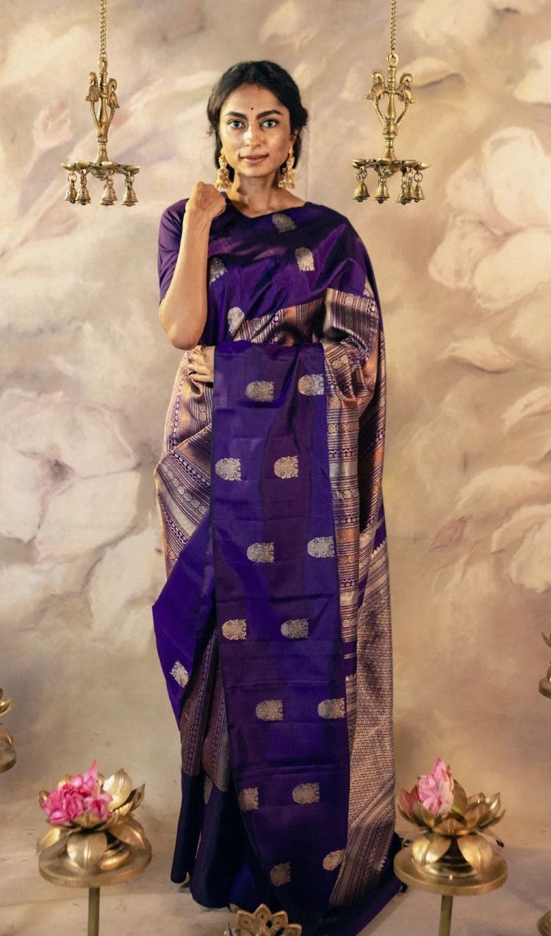 Serendipity Purple Soft Silk Saree With Surpassing Blouse Piece