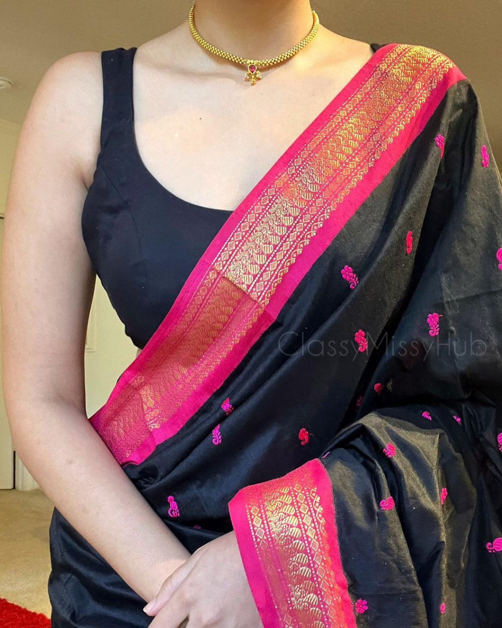 Scintilla Black Soft Silk Saree With Delightful Blouse Piece