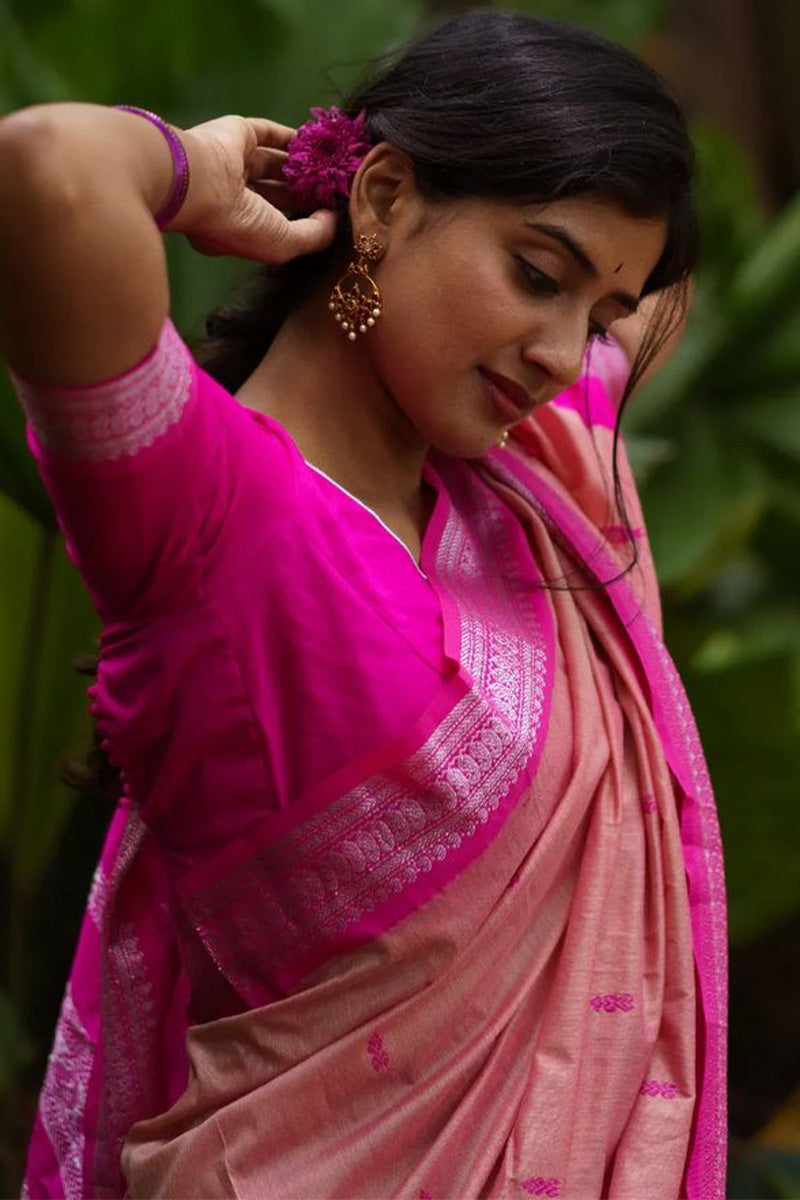 Redolent Pink Soft Silk Saree With Prettiest Blouse Piece