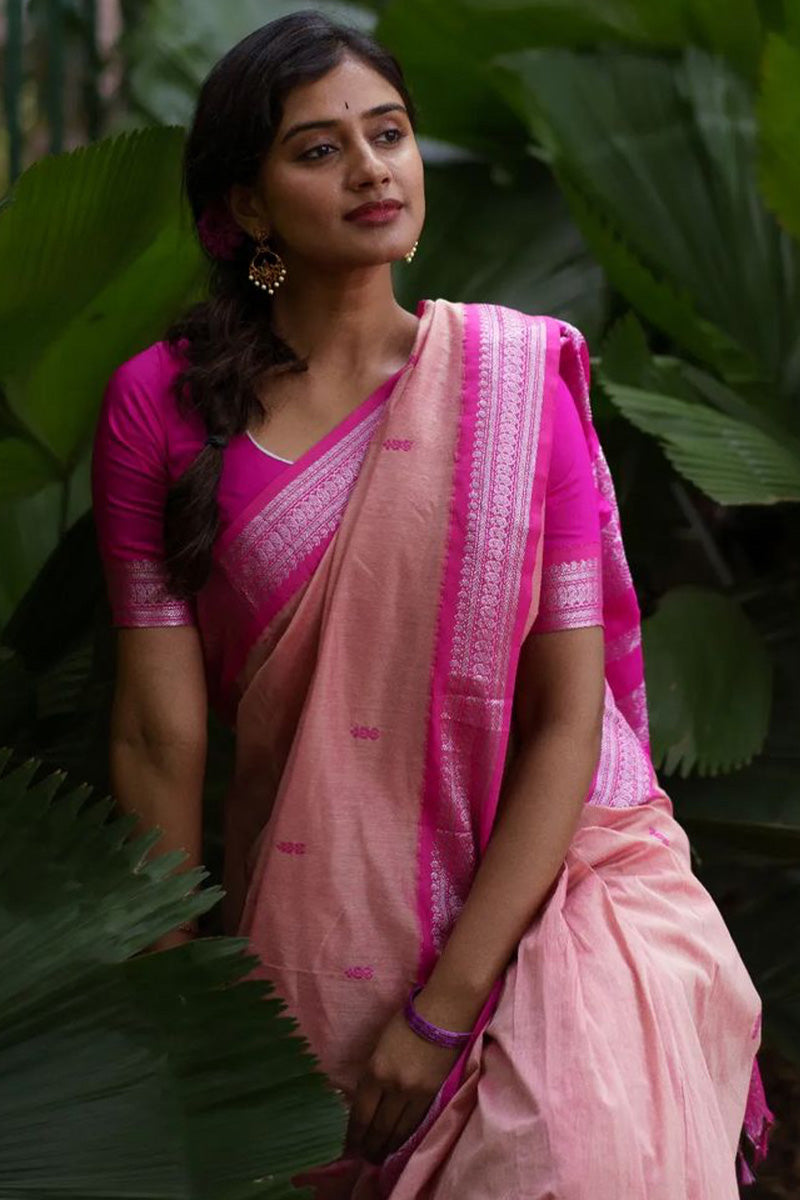 Redolent Pink Soft Silk Saree With Prettiest Blouse Piece