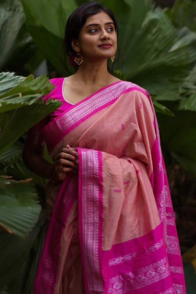Redolent Pink Soft Silk Saree With Prettiest Blouse Piece
