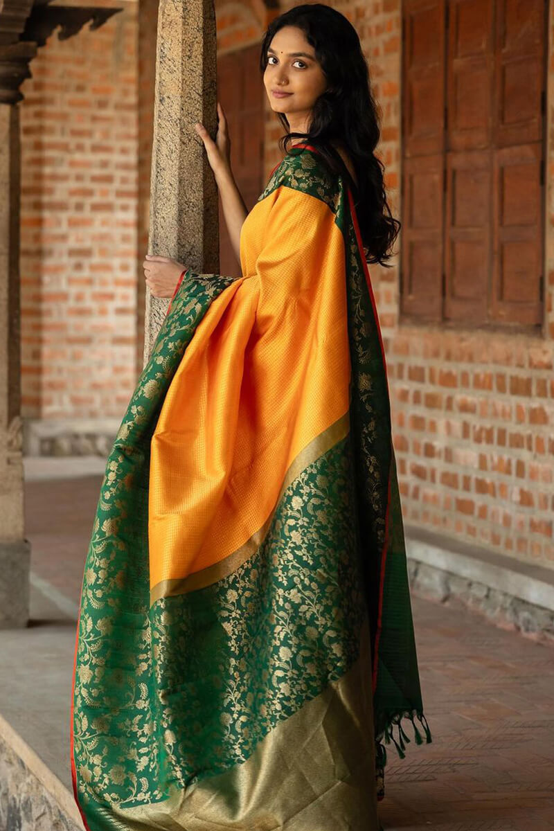Bewitching Yellow Soft Silk Saree With Pretty Blouse Piece