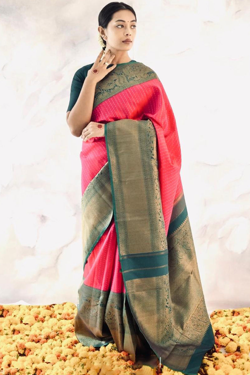 Eye-catching Pink Soft Silk Saree With Cynosure Blouse Piece