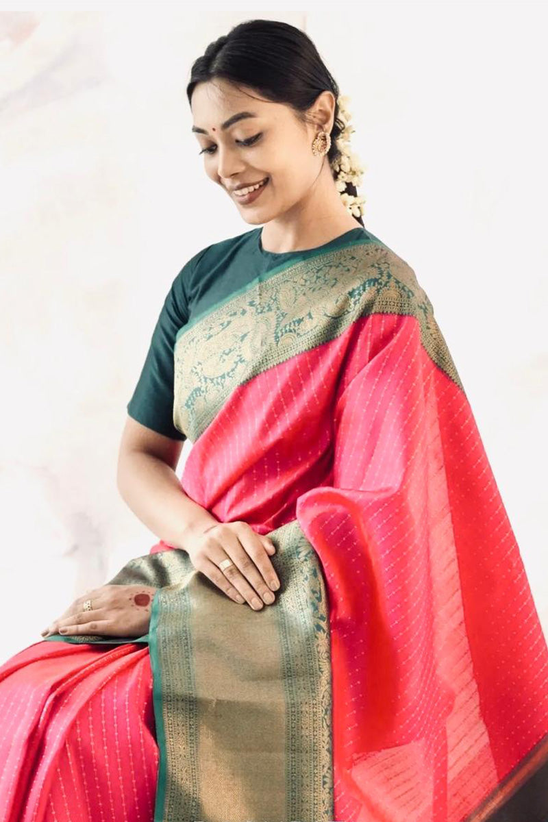 Eye-catching Pink Soft Silk Saree With Cynosure Blouse Piece