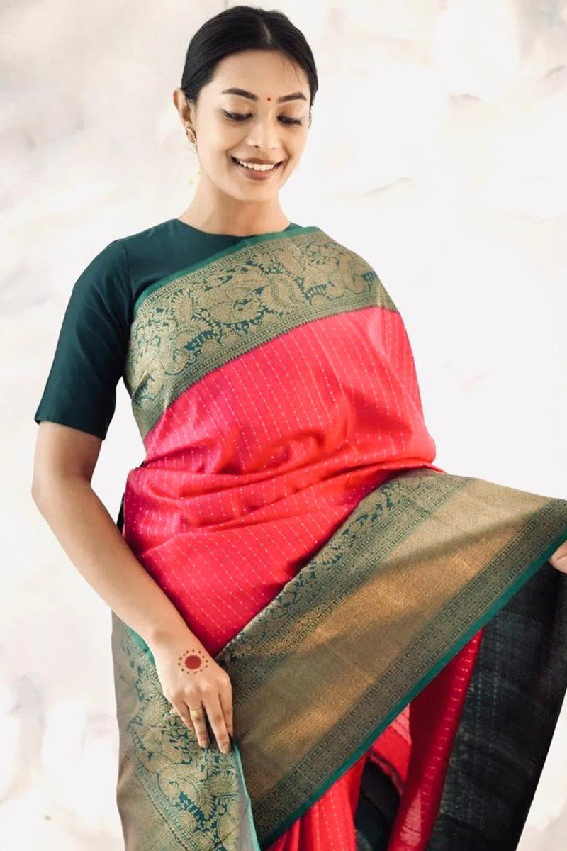 Eye-catching Pink Soft Silk Saree With Cynosure Blouse Piece