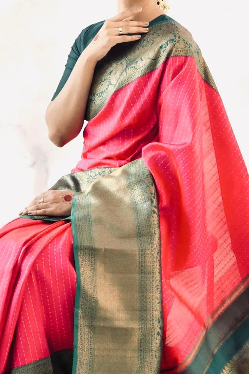 Eye-catching Pink Soft Silk Saree With Cynosure Blouse Piece