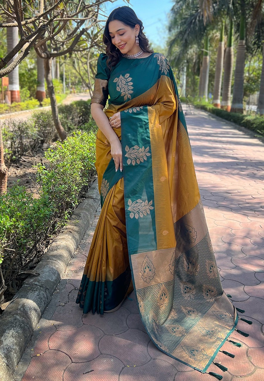 Staring Mustard Soft Silk Saree With Excellent Blouse Piece