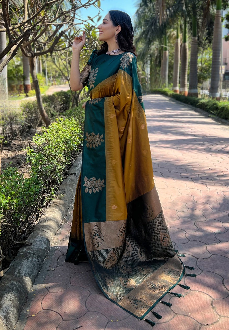 Staring Mustard Soft Silk Saree With Excellent Blouse Piece