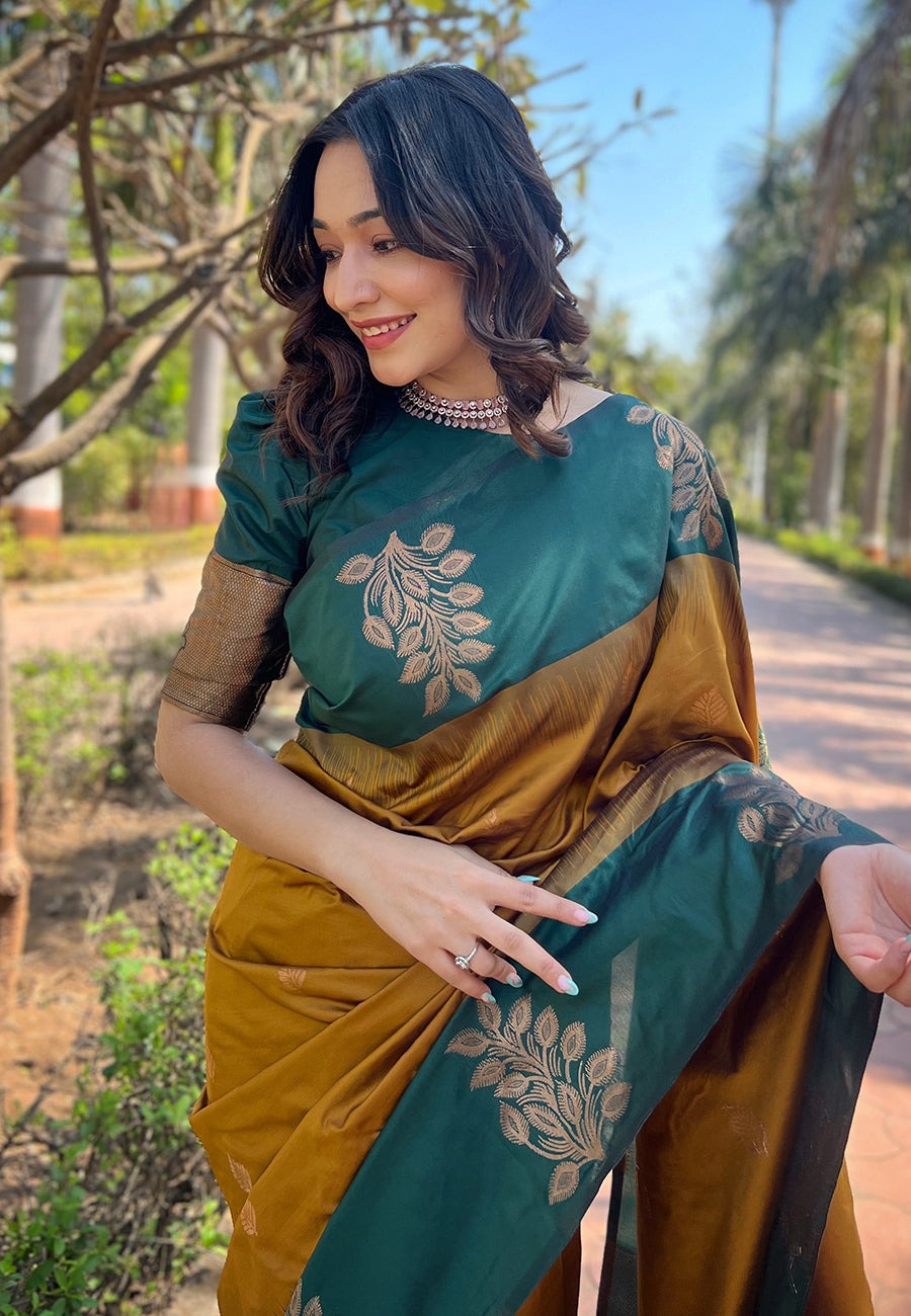 Staring Mustard Soft Silk Saree With Excellent Blouse Piece