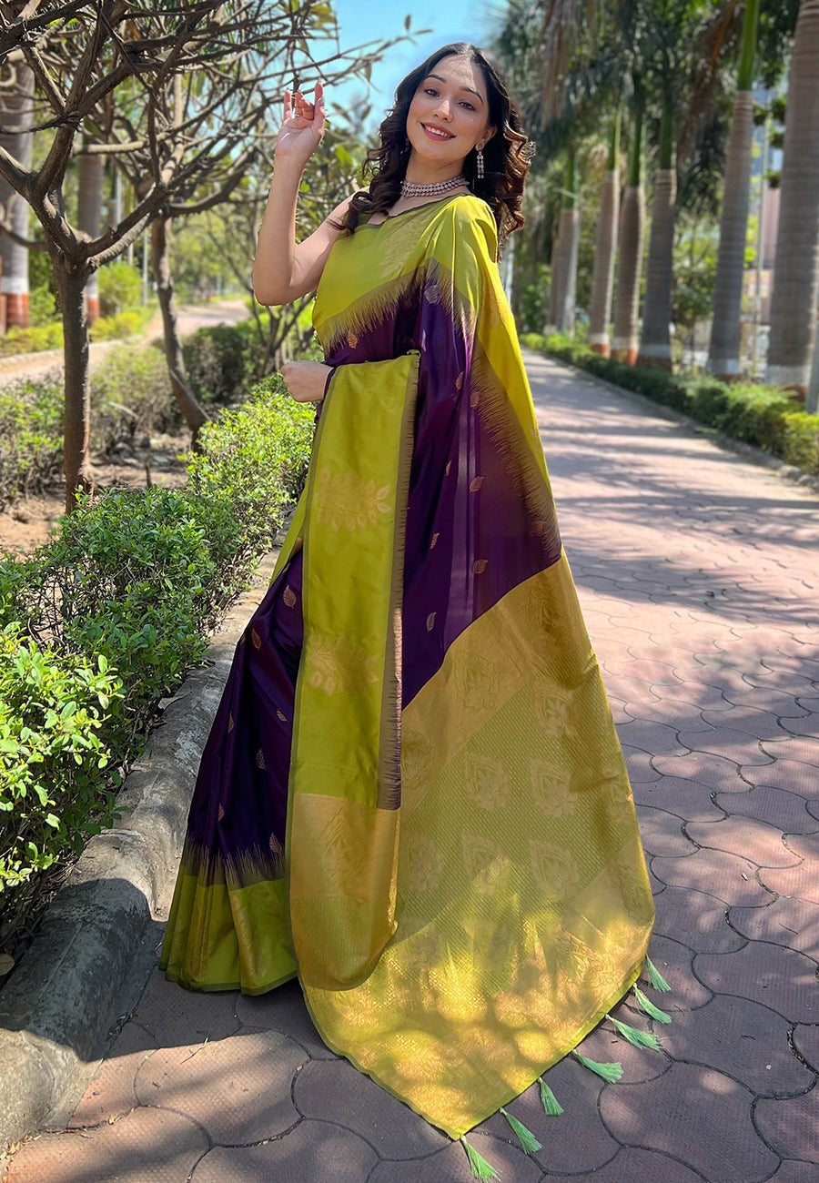 Deserving Purple Soft Silk Saree With Ailurophile Blouse Piece