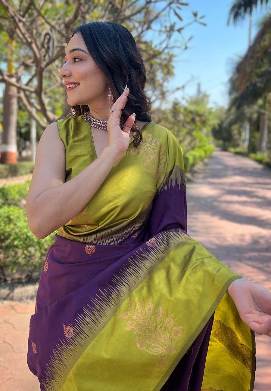 Deserving Purple Soft Silk Saree With Ailurophile Blouse Piece