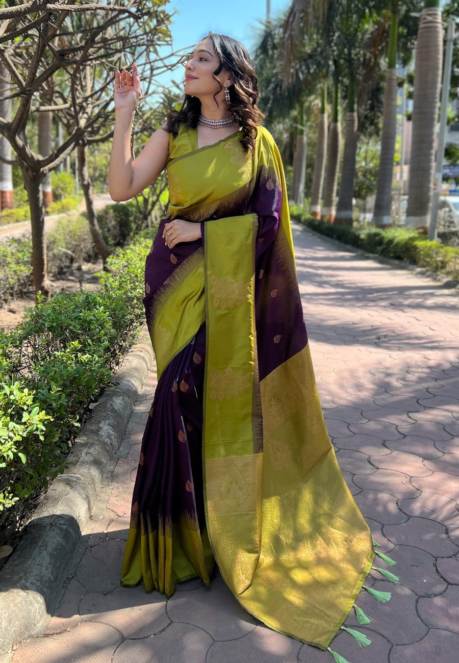 Deserving Purple Soft Silk Saree With Ailurophile Blouse Piece