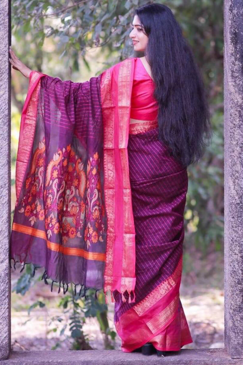 Palatinate Purple Maheshawari Cotton Silk Saree