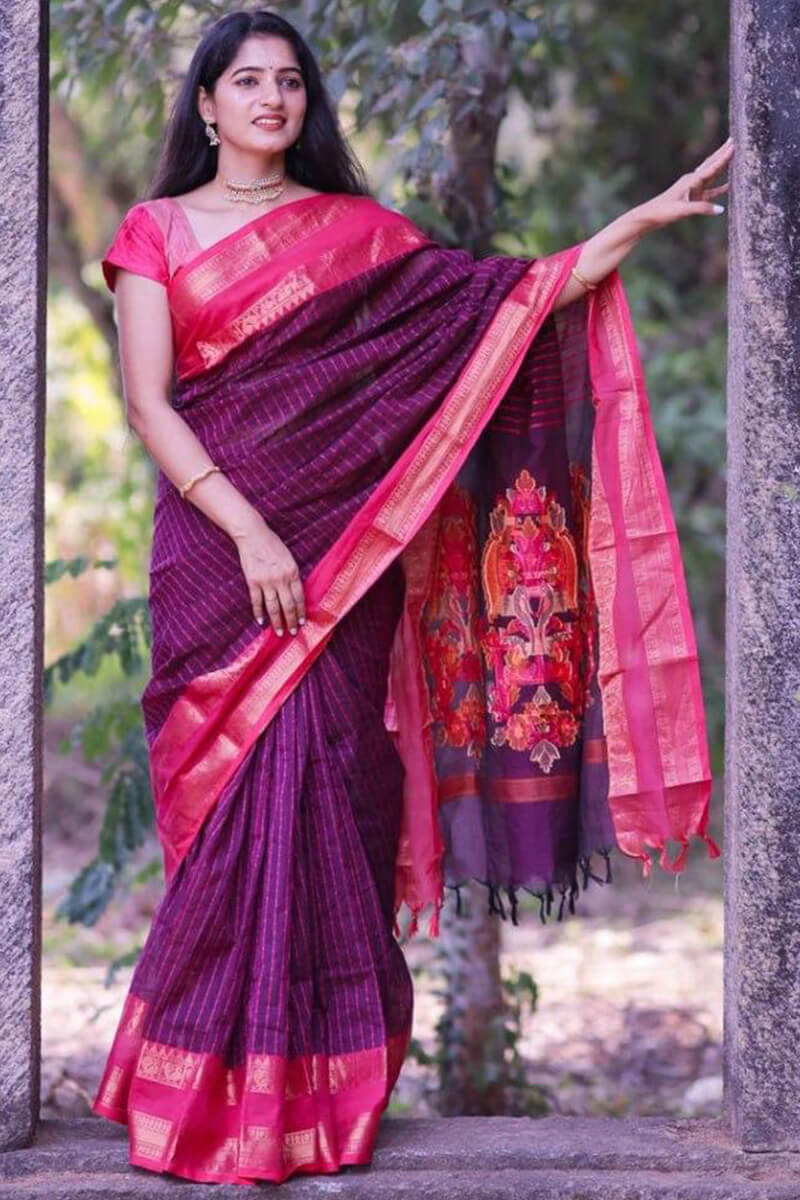 Palatinate Purple Maheshawari Cotton Silk Saree